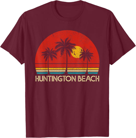 Huntington Beach California CA Surfer Retro Sunset Vintage T-Shirt - T-Shirt | Maroon