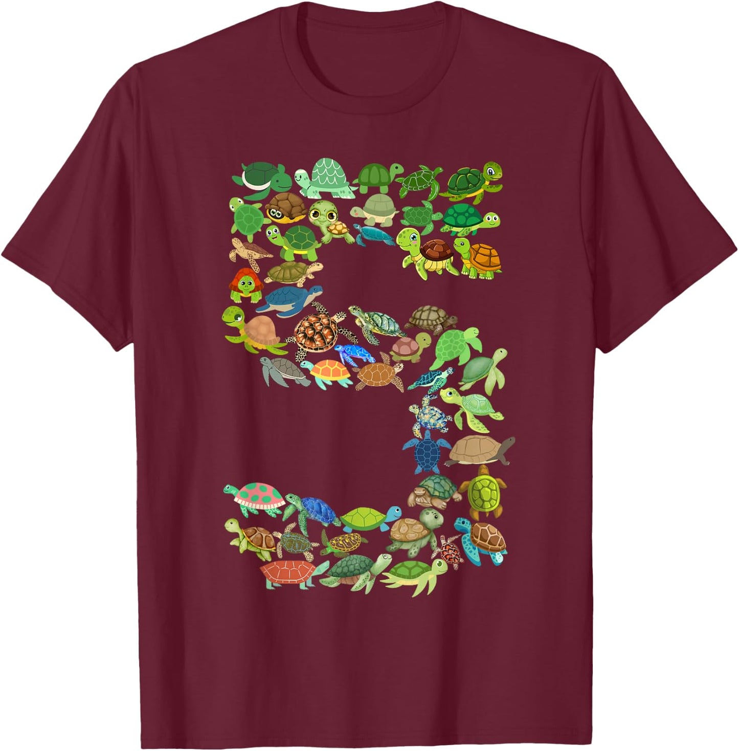 Kids 5th Birthday Sea Turtle Tortoise Themed 5 Year Old Boys T-Shirt - T-Shirt | Maroon