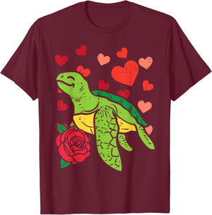 Valentines Day Turtle Hearts Cute Men Women Kids Boys Girls T-Shirt - T-Shirt | Maroon