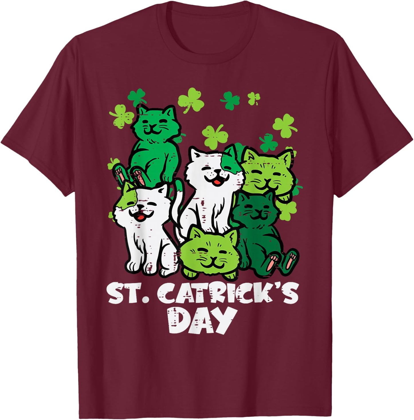 St Patricks Catricks Day Cats Saint Pattys Women Girls Kids T-Shirt - T-Shirt | Maroon