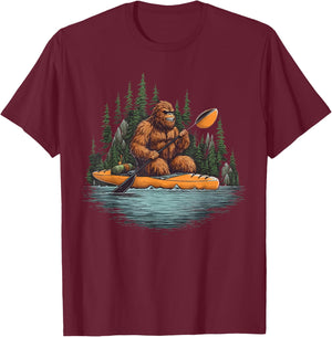 Bigfoot Kayak Paddling Lake Canoe Bigfoot Sasquatch Kayaking T-Shirt - T-Shirt | Maroon