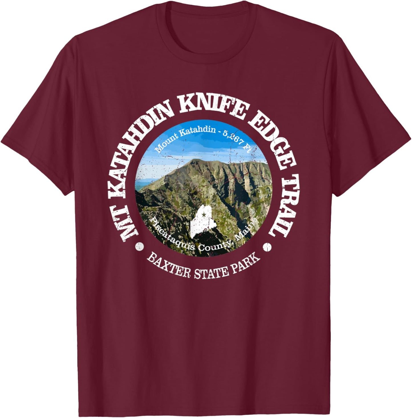 Knife Edge Trail Vintage Mount Katahdin Mountain Hiking T-Shirt - T-Shirt | Maroon