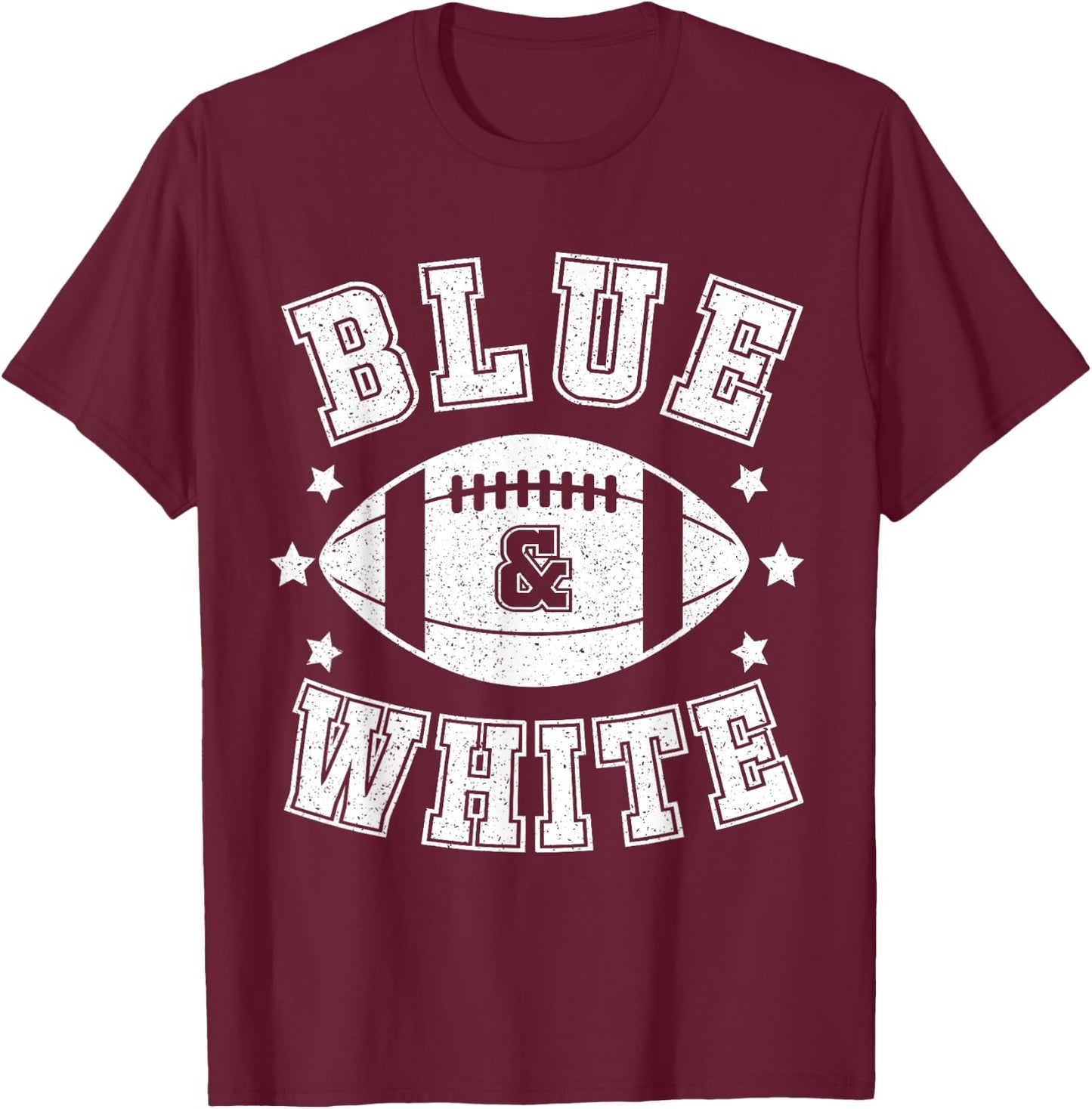 On Gameday Football We Wear Blue And White School Spirit T-Shirt - T-Shirt | Maroon