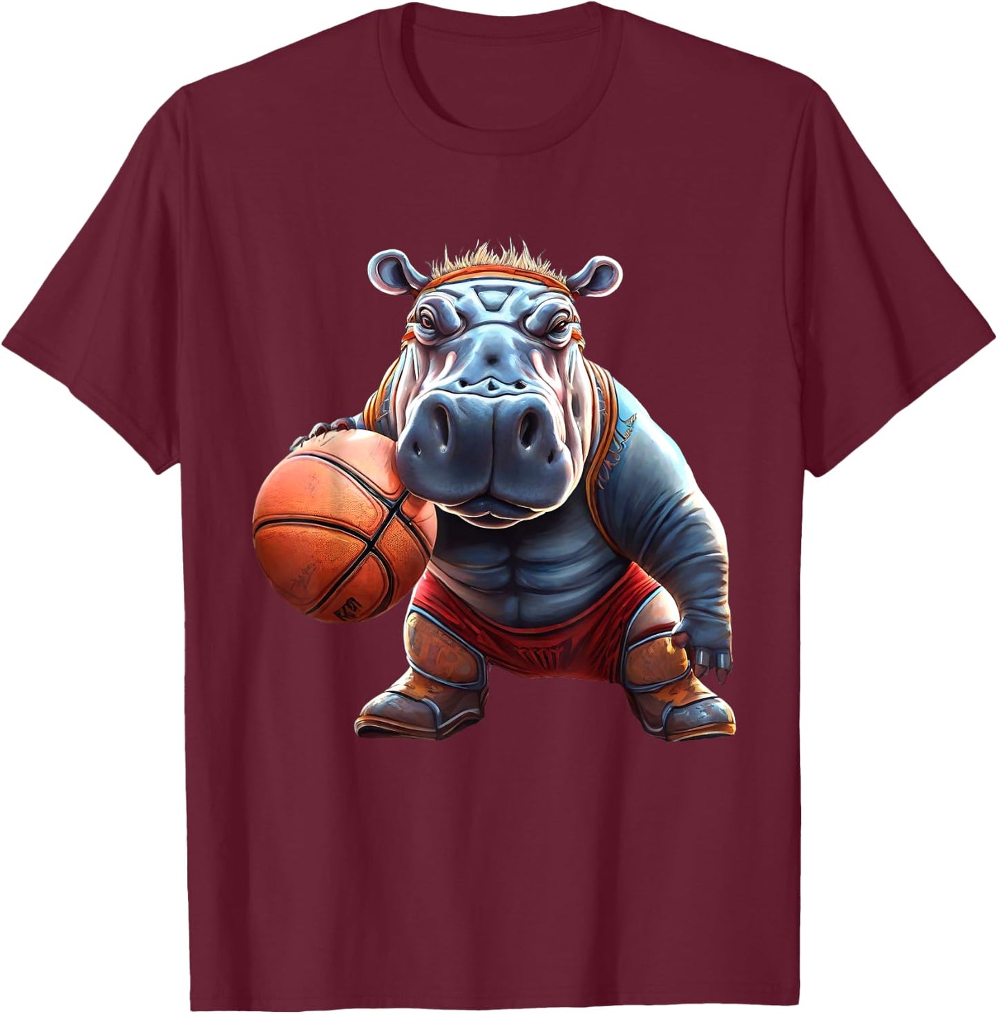 Funny Basketball Hippo Groovy Hippo Basketball T-Shirt - T-Shirt | Maroon