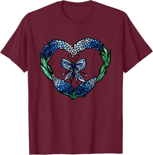 Texas Bluebonnets Blue Butterfly T-Shirt - T-Shirt | Maroon