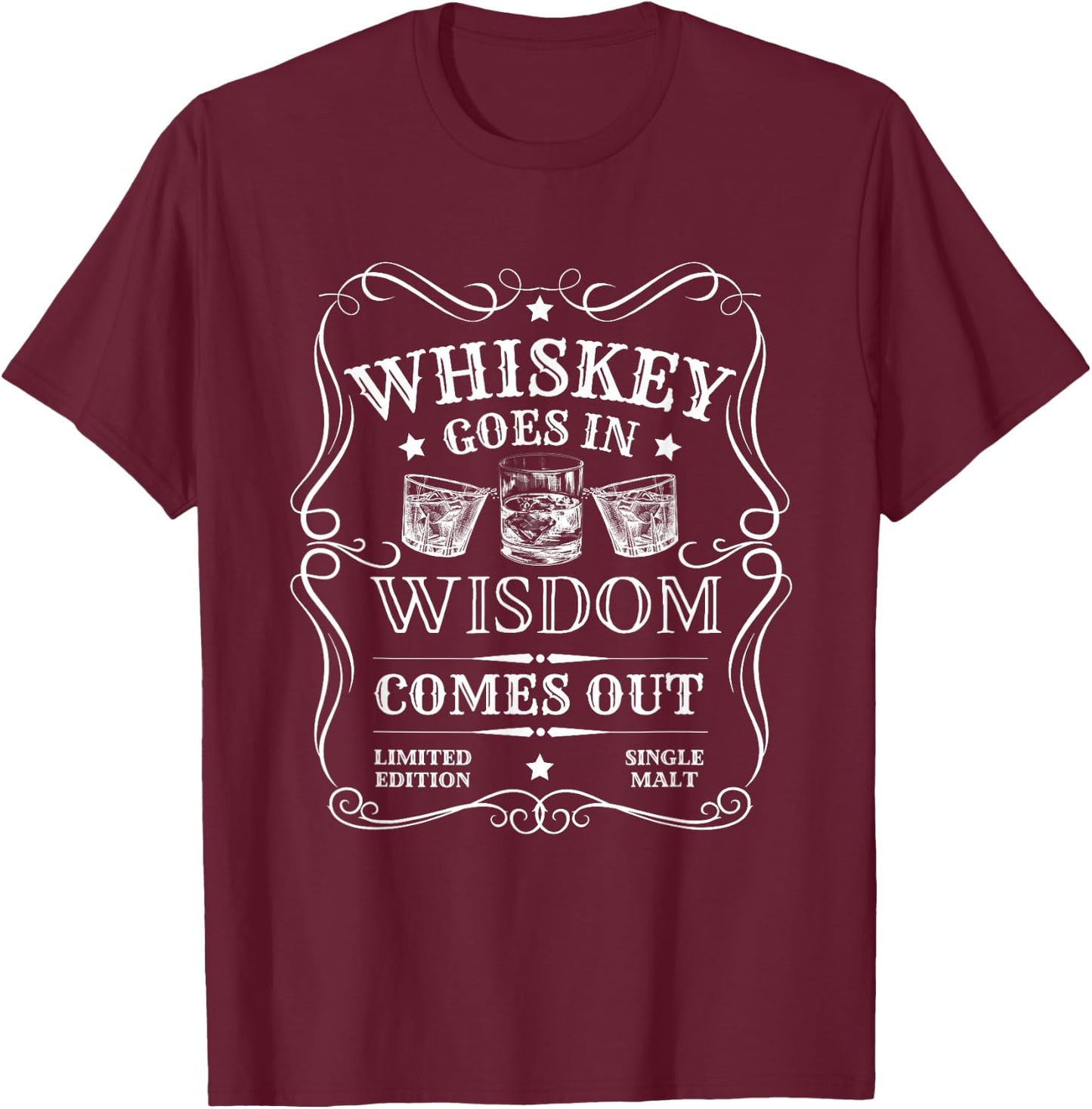 Whiskey Goes In Wisdom Comes Out Funny Drinking T-Shirt - T-Shirt | Maroon
