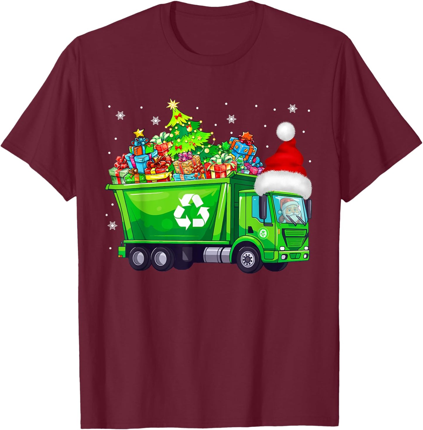 Santa Garbage Truck Carrying Christmas Tree Xmas Driver T-Shirt - T-Shirt | Maroon