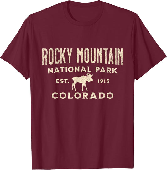 Rocky Mountain National Park Colorado USA Outdoor -Adults Blue Small Classic Fit Short Sleeve T-Shirt - T-Shirt | Maroon