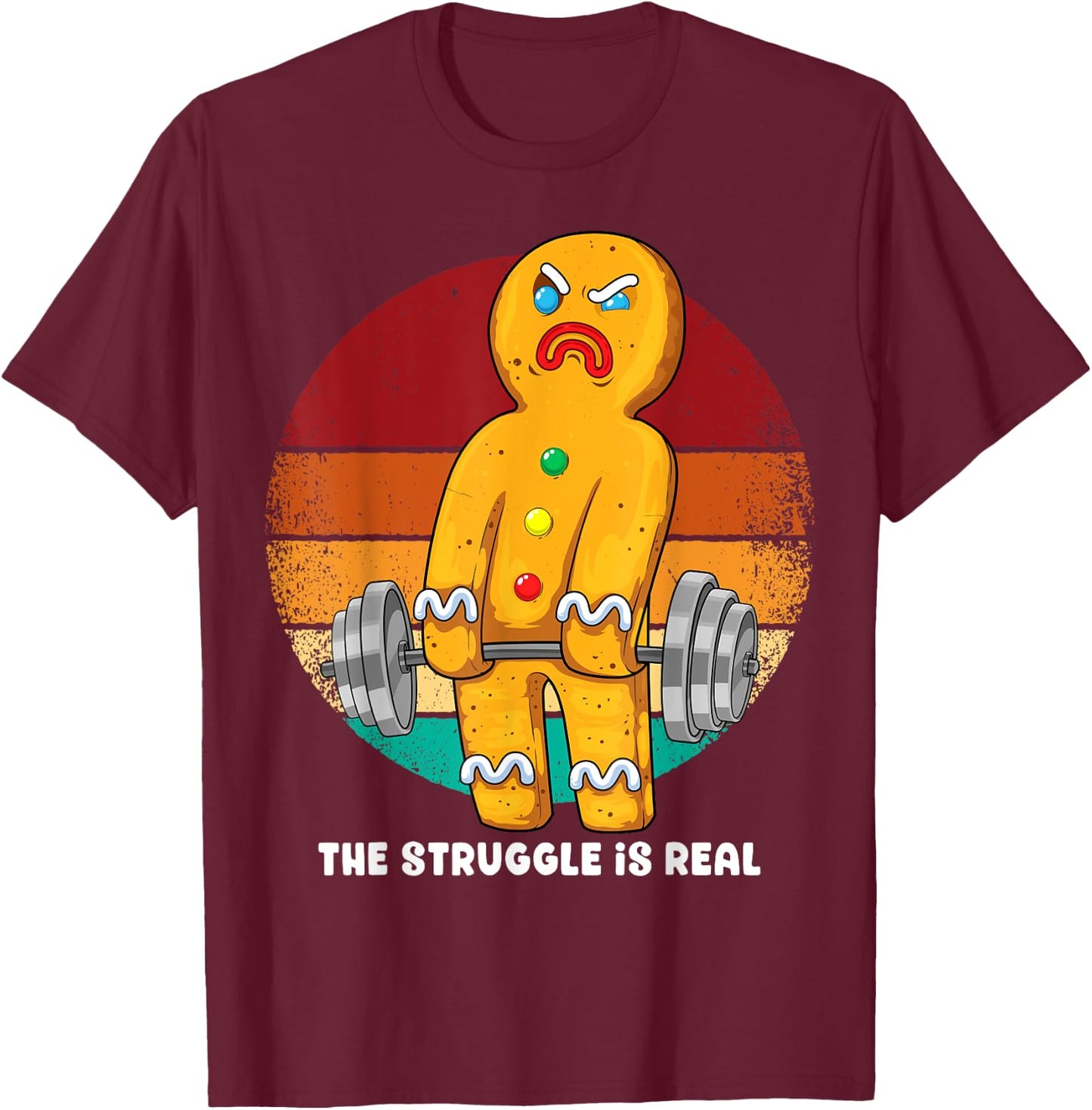Gingerbread Man Weightlifting Christmas Fitness Gym Deadlift T-Shirt - T-Shirt | Maroon