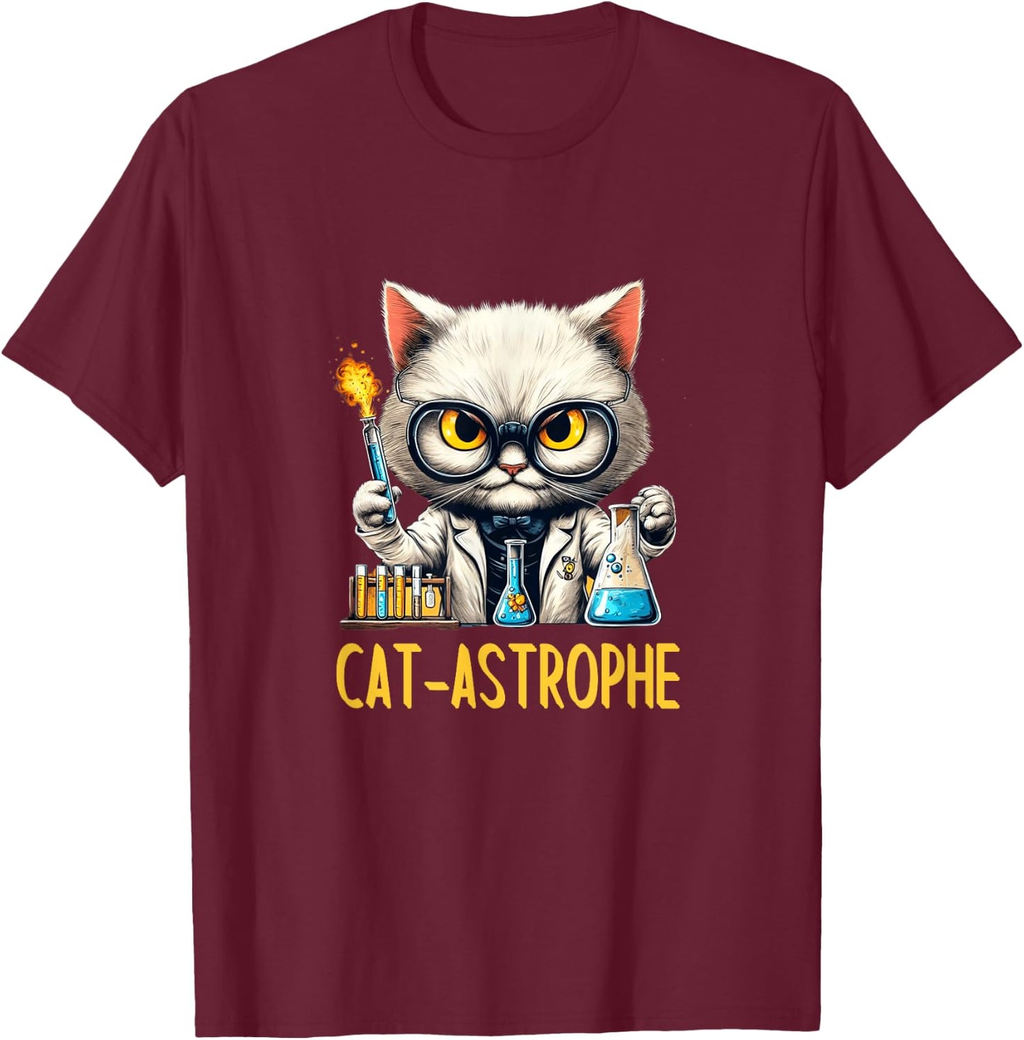 Science Cat Funny CAT-ASTROPHE Chemistry Lab Explosion Kitty Women T-Shirt - T-Shirt | Maroon