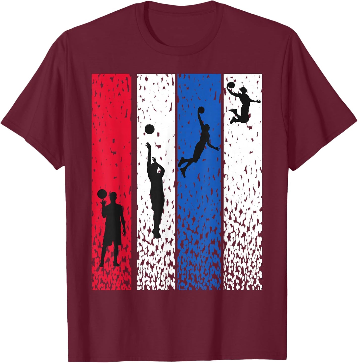 Basketball Retro Vintage USA Flag Red White Blue Patriotic T-Shirt - T-Shirt | Maroon