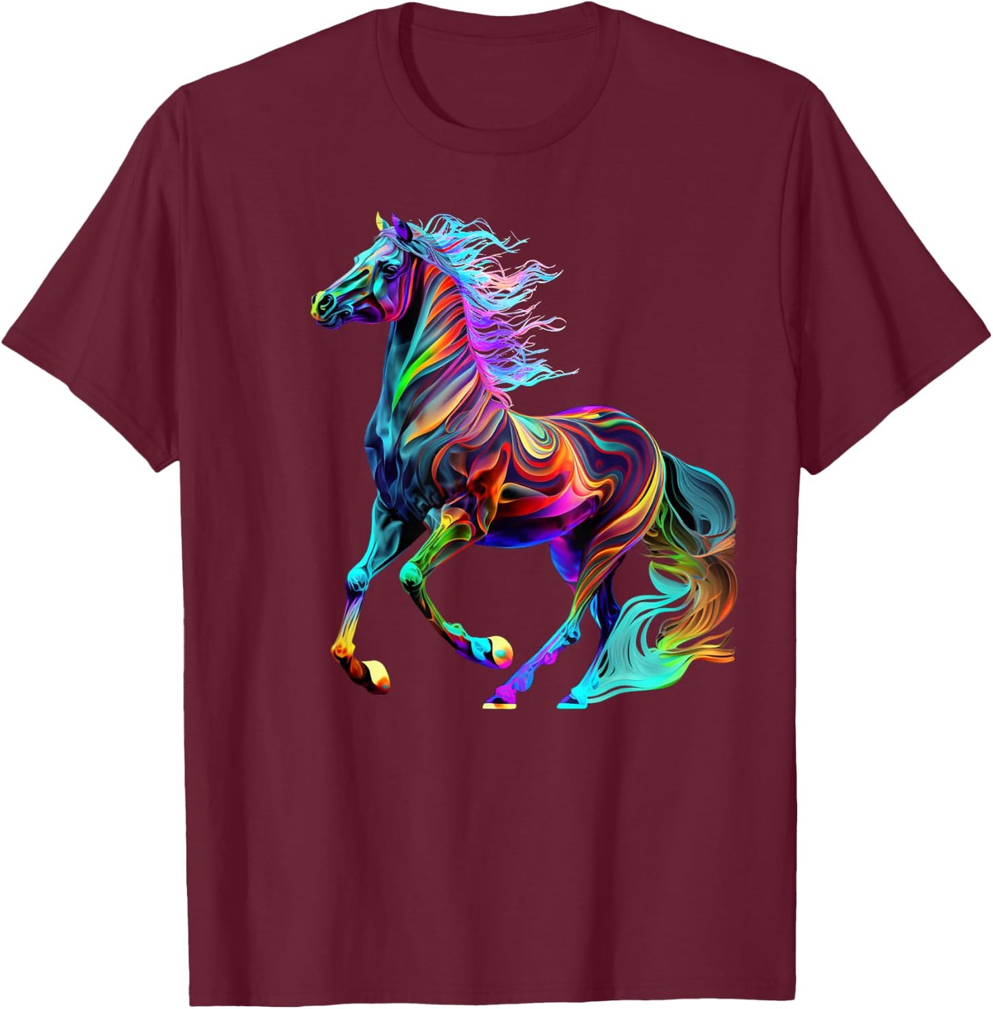 Colorful Rainbow Horse Graphic T-Shirt - T-Shirt | Maroon