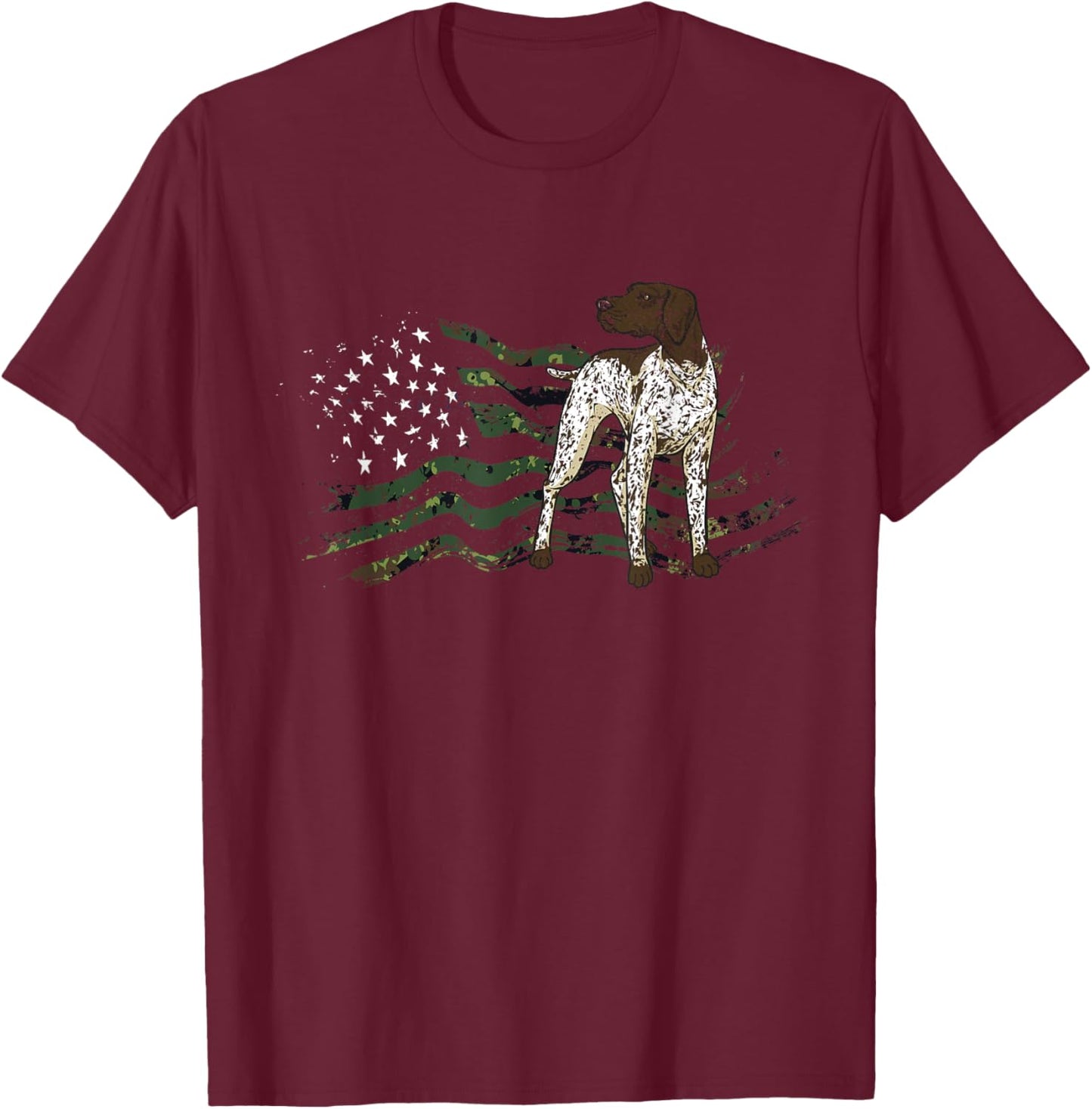 German Shorthaired Pointer American Flag GSP Dog T-Shirt - T-Shirt | Maroon
