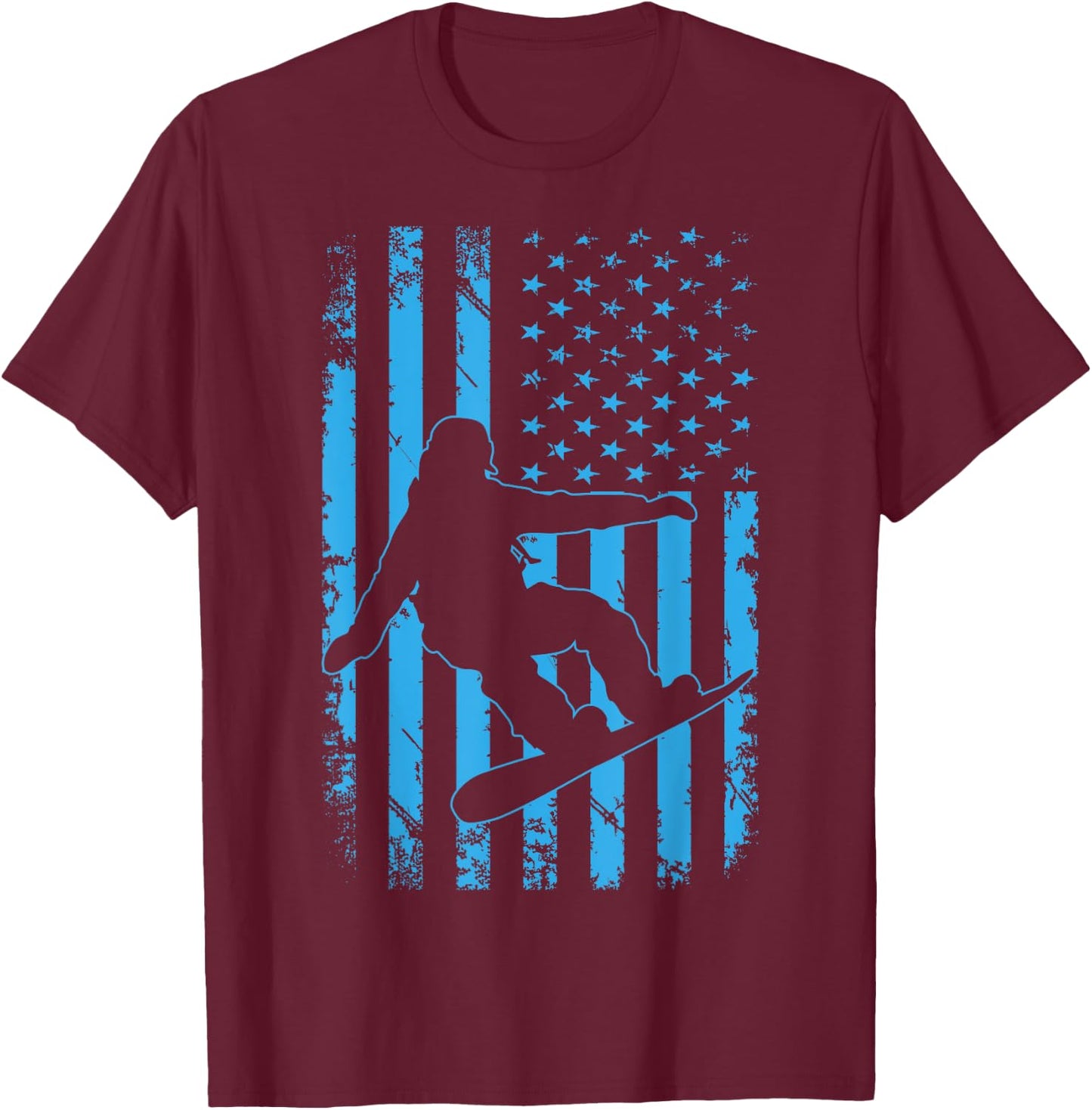 USA American Flag Snowboard Apparel Snowboarding Patriotic Kids Men T-Shirt - T-Shirt | Maroon