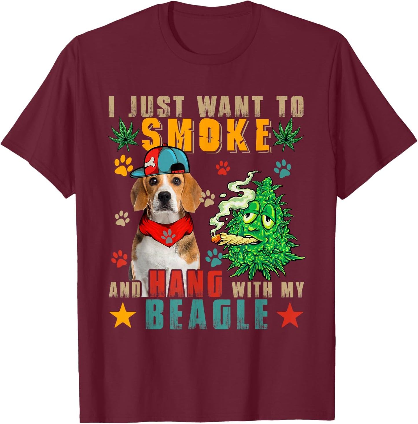 Vintage Smoke And Hang With My Beagle Funny Smoker Weed T-Shirt - T-Shirt | Maroon