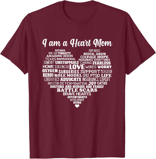 Heart Mom CHD Warrior Mother Congenital Heart Disease Mother T-Shirt - T-Shirt | Maroon