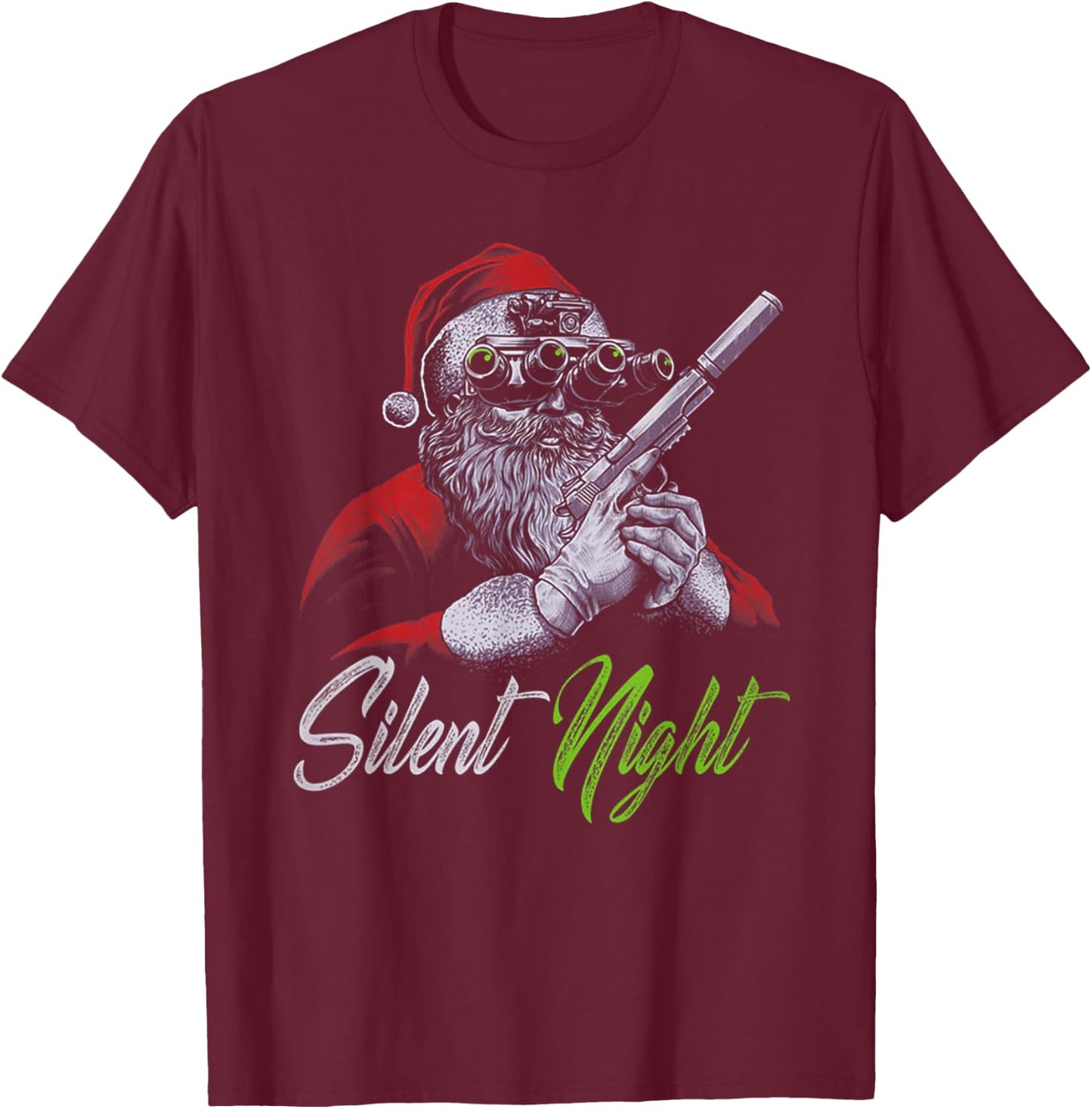 Silent Night Santa Christmas T-Shirt - T-Shirt | Maroon