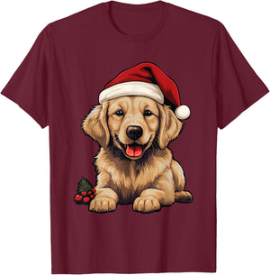 Golden Retriever Dog Christmas Santa Hat Xmas Pajama T-Shirt - T-Shirt | Maroon