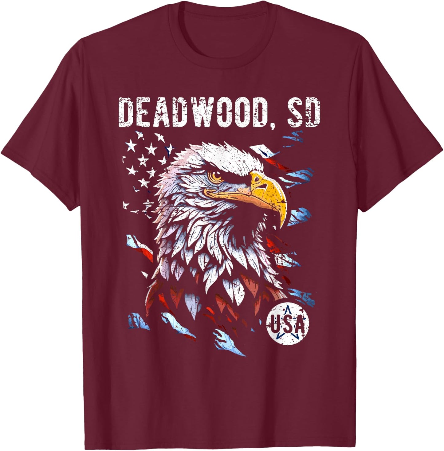 Deadwood SD Patriotic Eagle USA Flag Vintage Style Design Kids Men T-Shirt - T-Shirt | Maroon