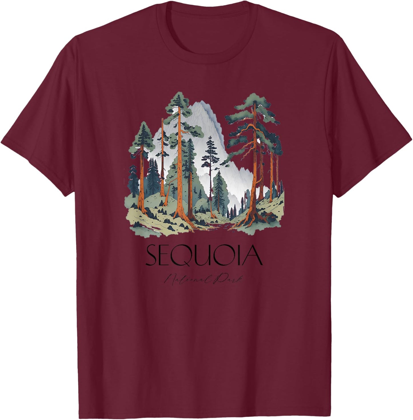 Cool Sequoia National Park Hiking Watercolor Graphic T-Shirt - T-Shirt | Maroon