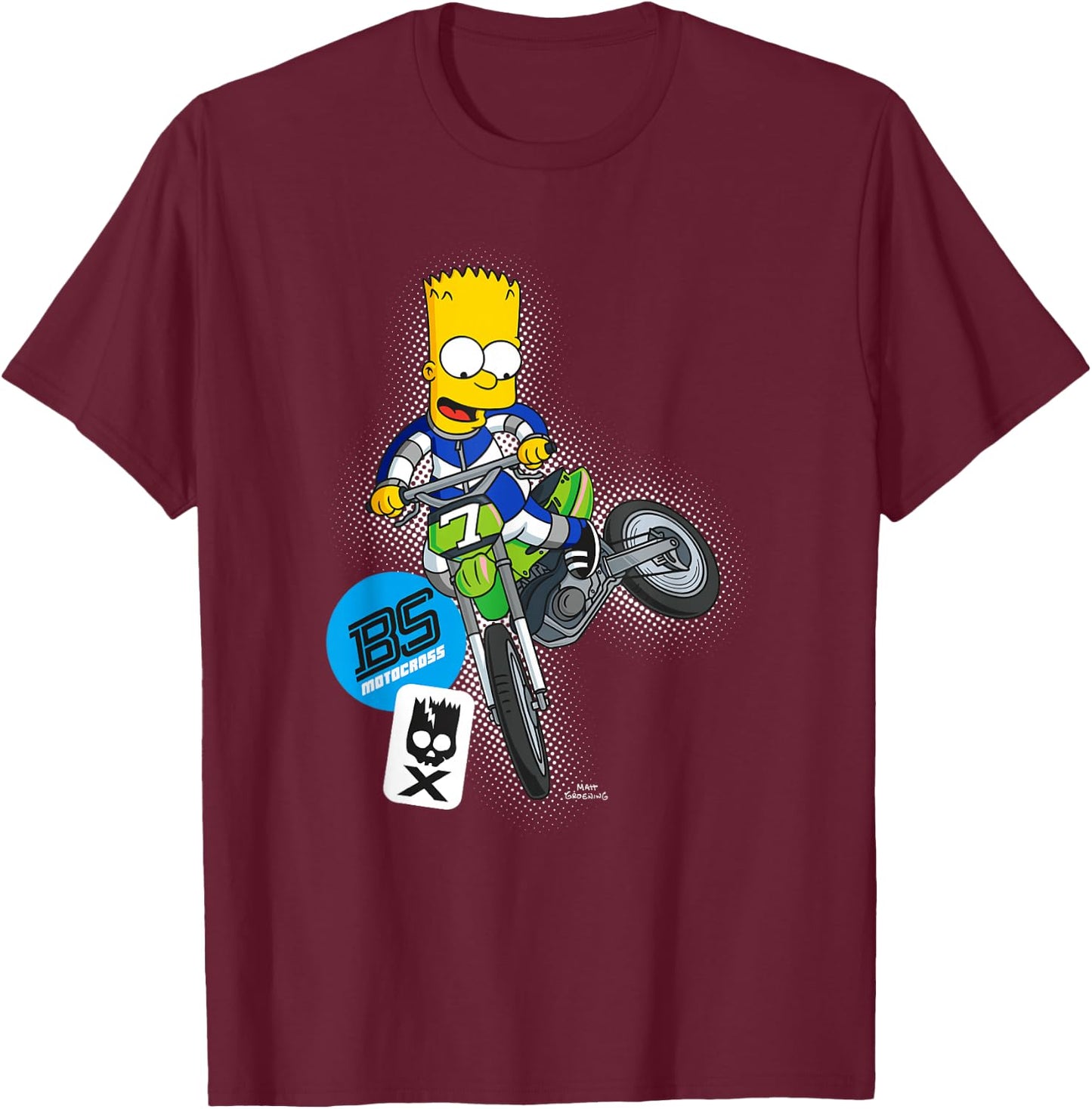 The Simpsons Bart Simpson BMX Motocross Racing T-Shirt - T-Shirt | Maroon
