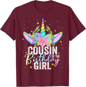 Cousin Of The Birthday Girl Gift Unicorn Birthday T-Shirt - T-Shirt | Maroon