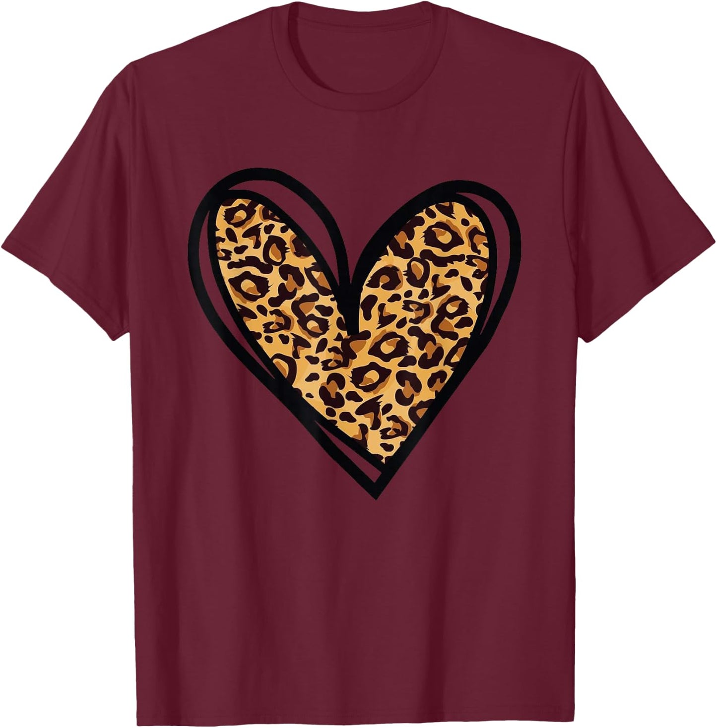Love Cheetah Leopard Print Heart Valentines Day Girls Women T-Shirt - T-Shirt | Maroon