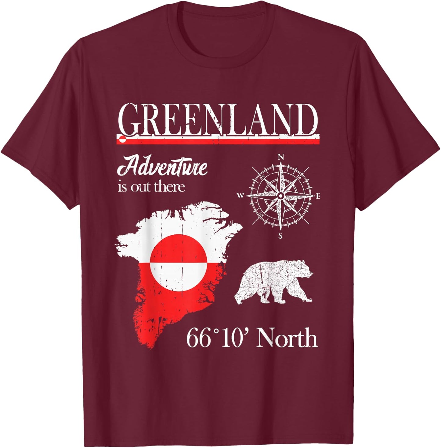 Greenland - Adventure Is Out There - Greenland Flag T-Shirt - T-Shirt | Maroon