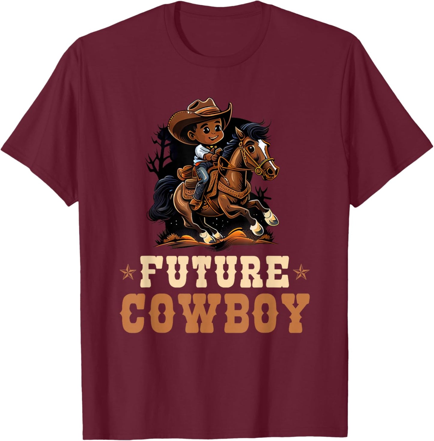Future Cowboy, African American Rodeo Cowboy Boy Kids T-Shirt - T-Shirt | Maroon