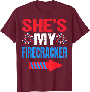 She's my Firecracker Matching 4th Of July Shirts For Couples T-Shirt - T-Shirt | Maroon