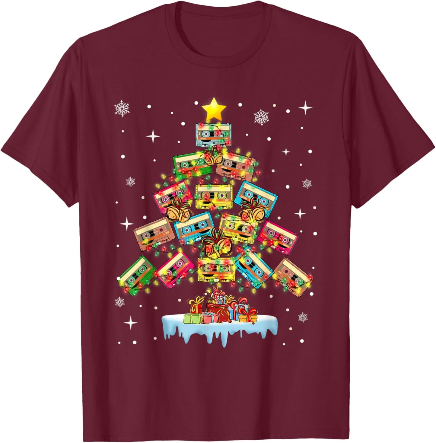 Music Cassette Tapes Christmas Tree Country Music Lover T-Shirt - T-Shirt | Maroon