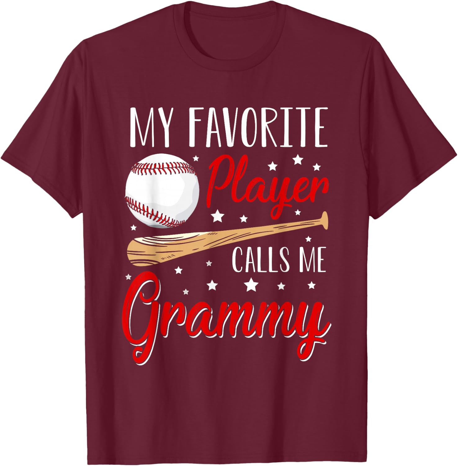 Baseball My Favorite Player Calls Me Grammy Heart Grandma T-Shirt - T-Shirt | Maroon