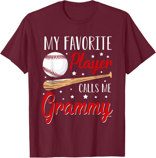 Baseball My Favorite Player Calls Me Grammy Heart Grandma T-Shirt - T-Shirt | Maroon