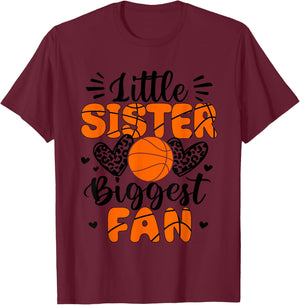 Little Sister Biggest Fan Basketball Sister T-Shirt - T-Shirt | Maroon