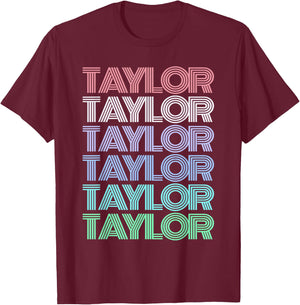 Retro TAYLOR First Name Personalized Girl Boy Groovy Bday T-Shirt - T-Shirt | Maroon