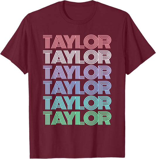 Retro TAYLOR First Name Personalized Girl Boy Groovy Bday T-Shirt - T-Shirt | Maroon