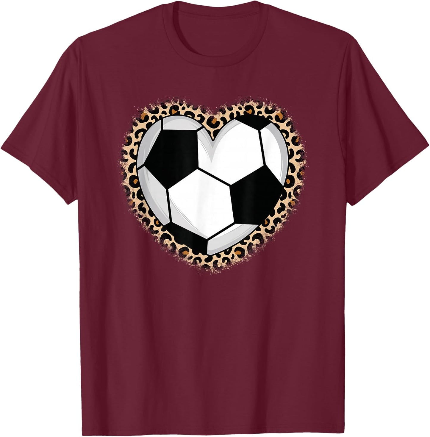 Soccer Heart Leopard Soccer Women Girls T-Shirt - T-Shirt | Maroon