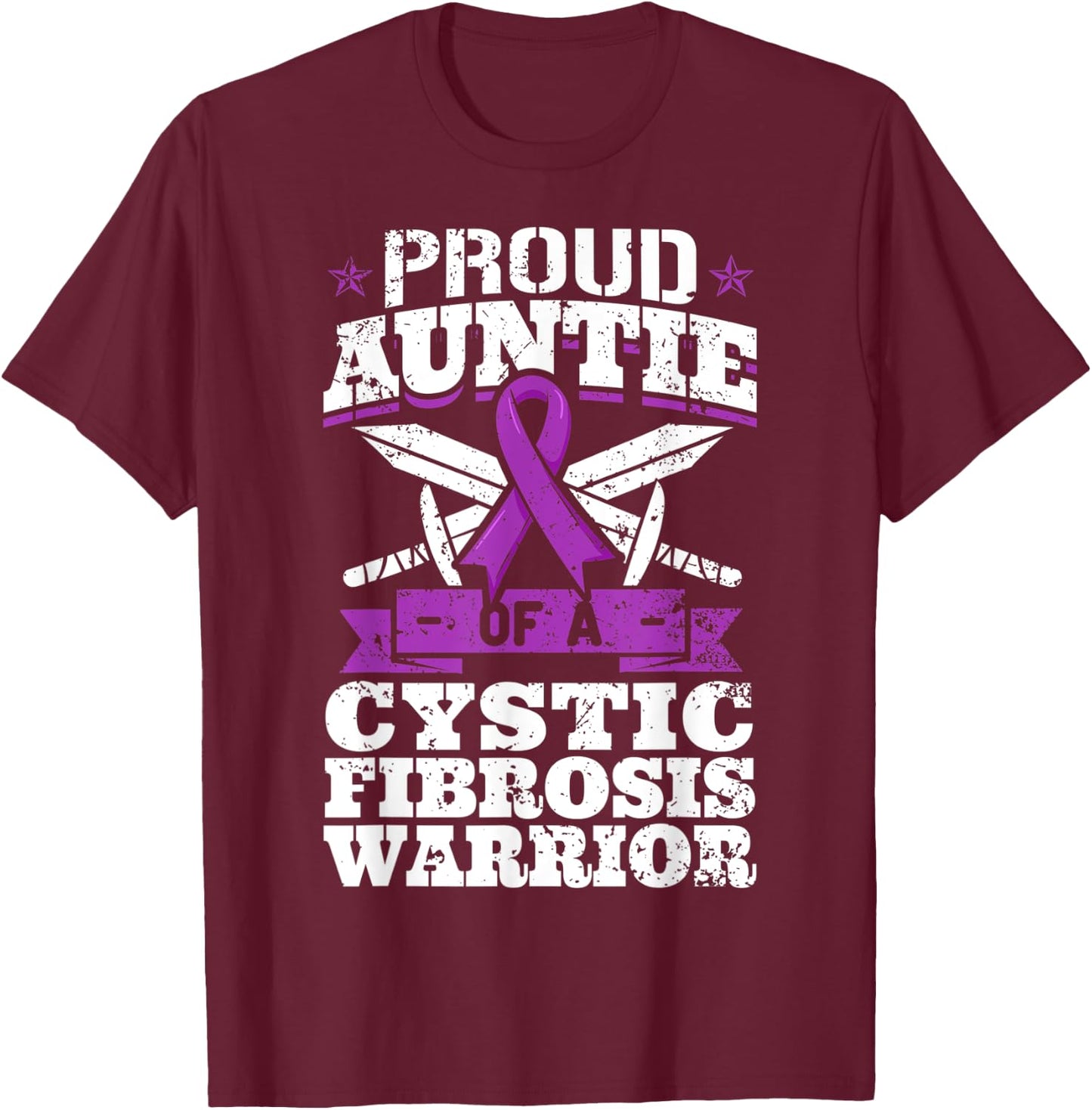 Proud Auntie Of A Cystic Fibrosis Warrior Awareness Ribbon T-Shirt - T-Shirt | Maroon