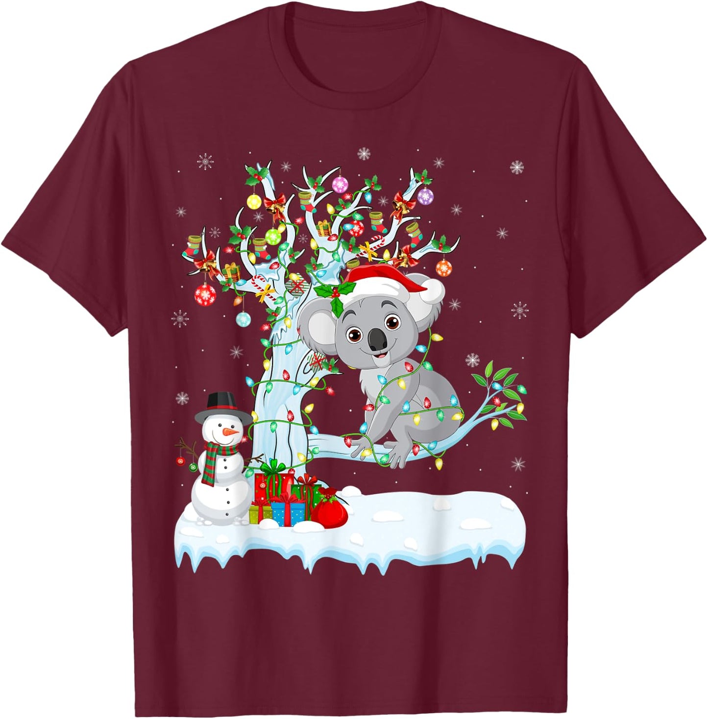 Koala Xmas Element Tree Lighting Koala Christmas T-Shirt - T-Shirt | Maroon