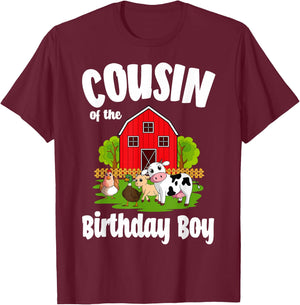 Cousin Of The Birthday Boy Farm Animal Bday Party T-Shirt - T-Shirt | Maroon