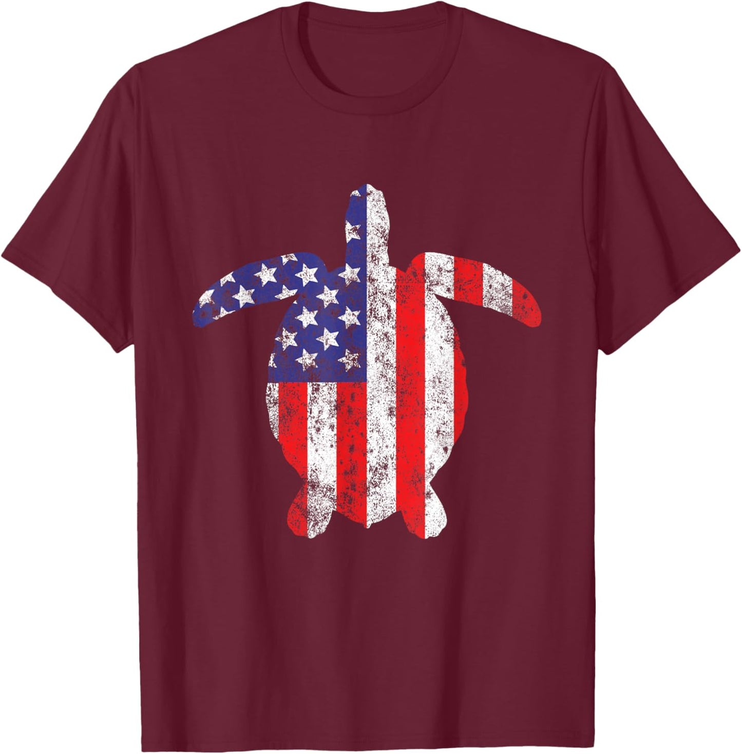 Sea Turtle Animal 4th of July US American Flag Patriotic Women Kids Men T-Shirt - T-Shirt | Maroon