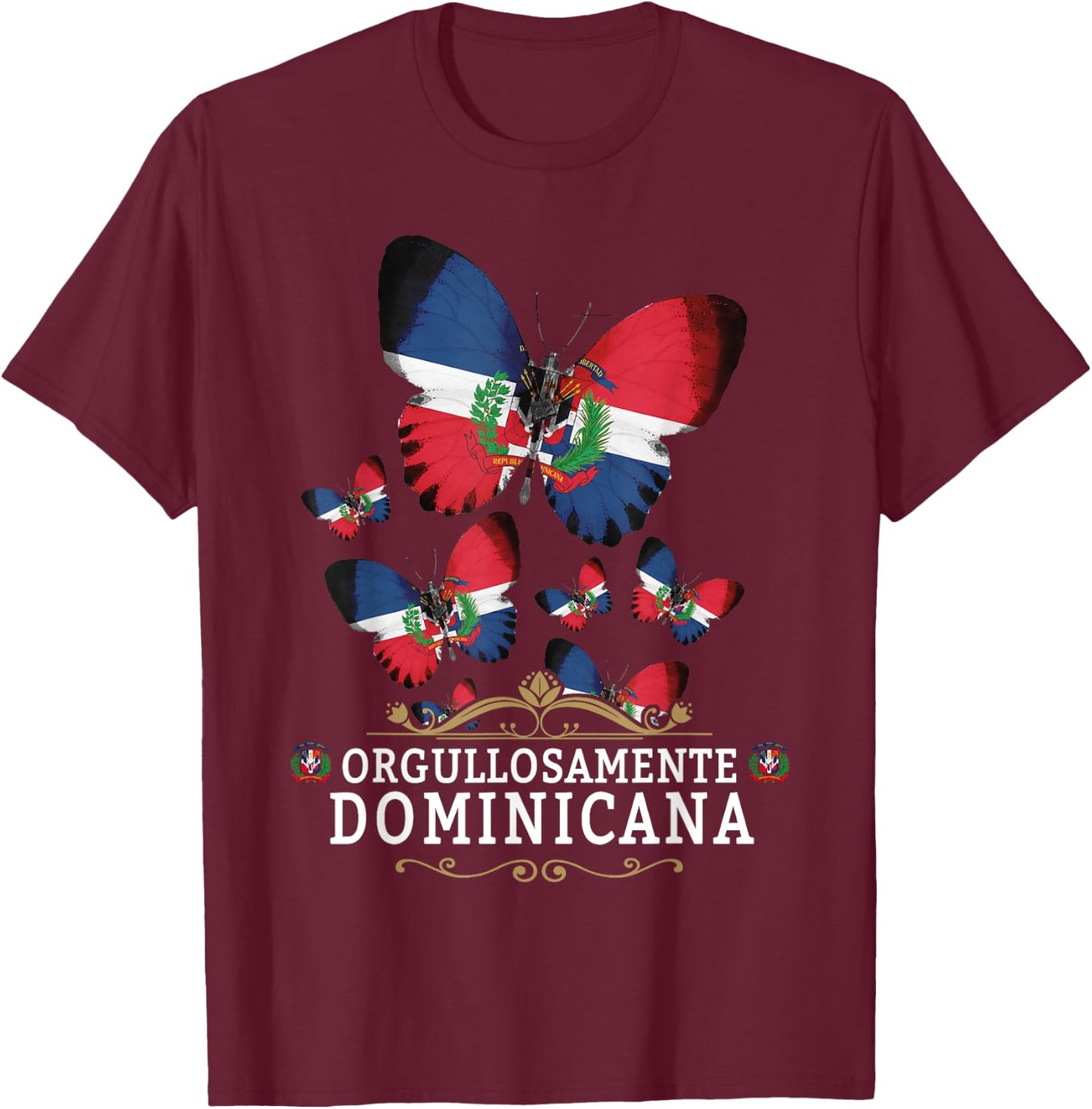 Republica Dominicana Butterfly & Dominican Flag T-Shirt - T-Shirt | Maroon
