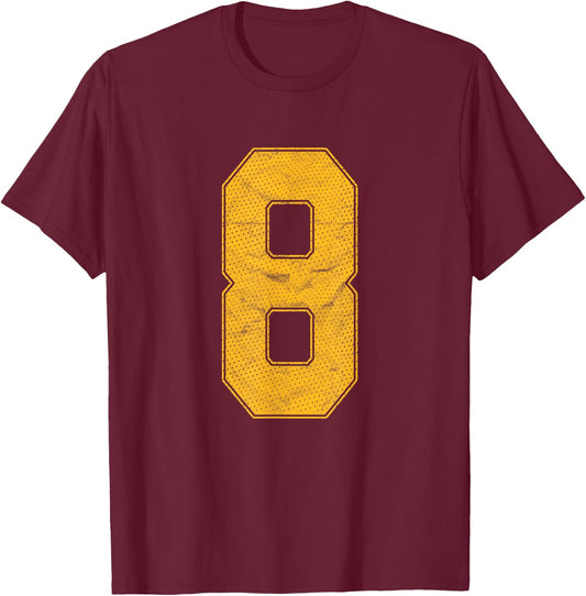 Number 8 Numbered Uniform Sports Team Jersey 8th Birthday T-Shirt - T-Shirt | Maroon