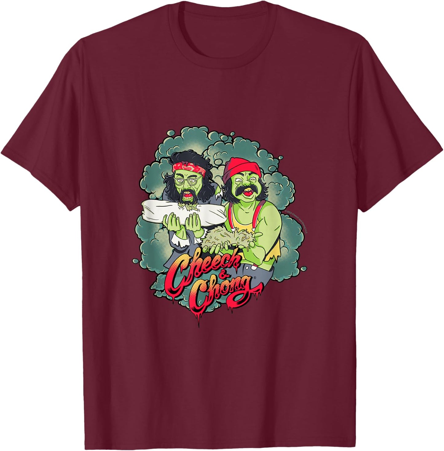 Cheech & Chong Halloween Green Zombies Feeding On Weed T-Shirt - T-Shirt | Maroon