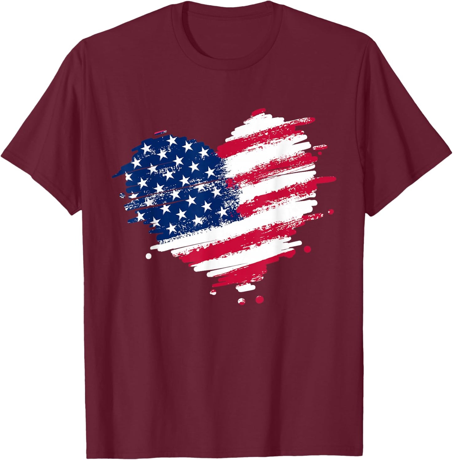 4th of July Heart USA American Flag Patriotic Men Women T-Shirt - T-Shirt | Maroon