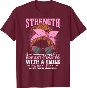 Strength Is A Woman Fighting Breast Cancer T-Shirt - T-Shirt | Maroon