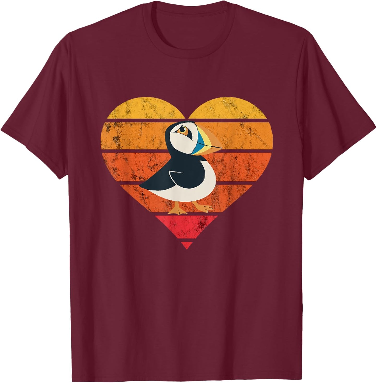 Puffin Bird Heart Retro Vintage Seabird Lover Puffin Lover T-Shirt - T-Shirt | Maroon