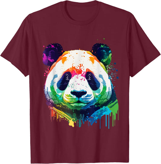 Panda Colorful Pop Art Splash Art Tie Dye Rainbow T-Shirt - T-Shirt | Maroon