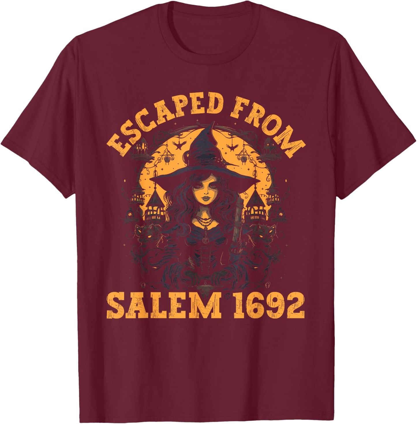 Salem Witch Halloween 1692 Witches Broom Witchy Witchraft T-Shirt - T-Shirt | Maroon