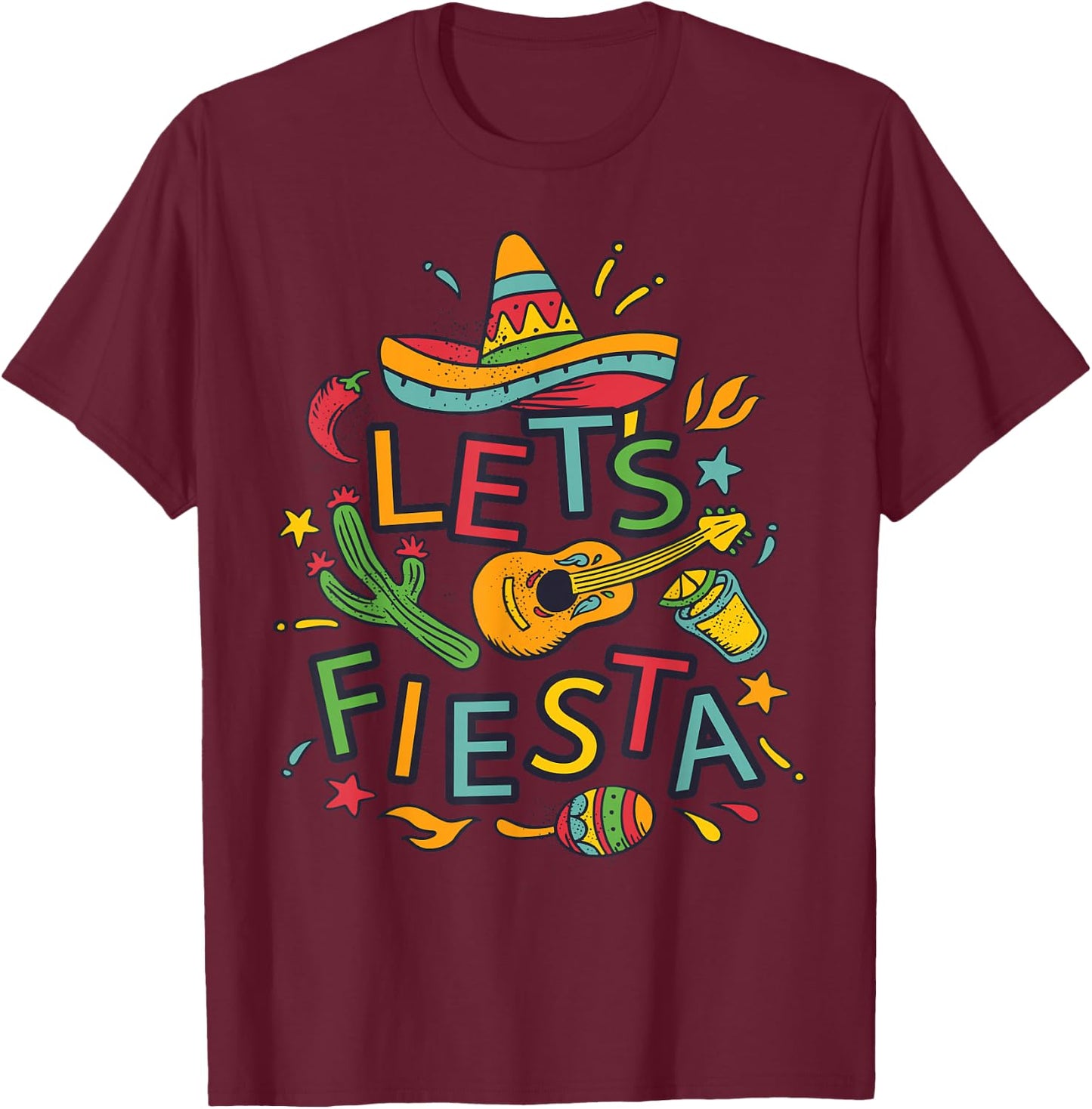 Let's Fiesta Cinco De Mayo Mexican Guitar Party T-Shirt - T-Shirt | Maroon